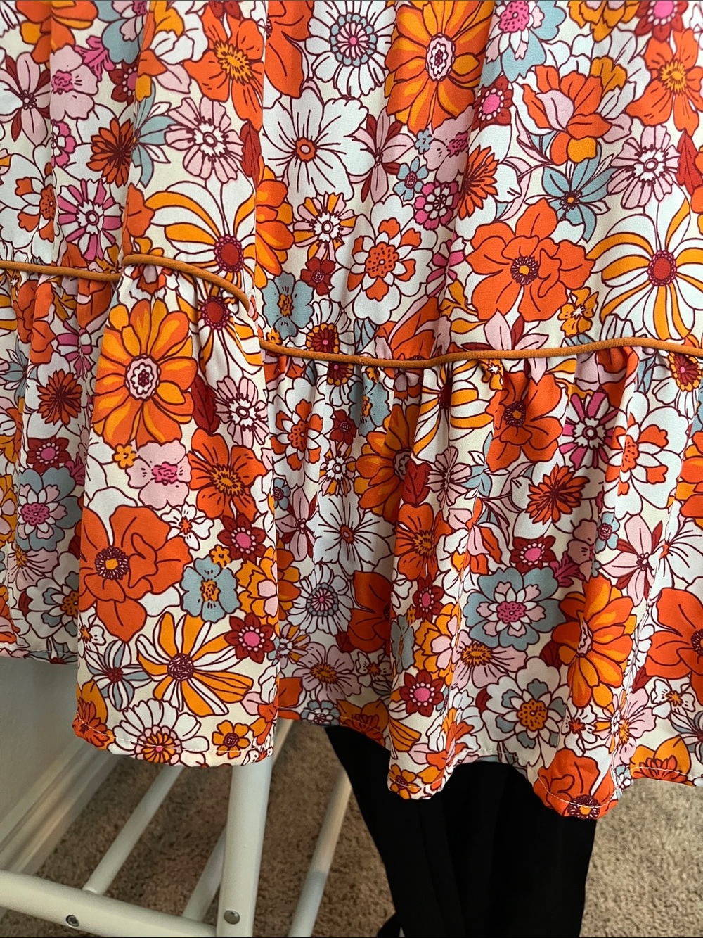 Orange Floral Tiered Mini Dress with Flutter Sleeves - Picture 6 of 7